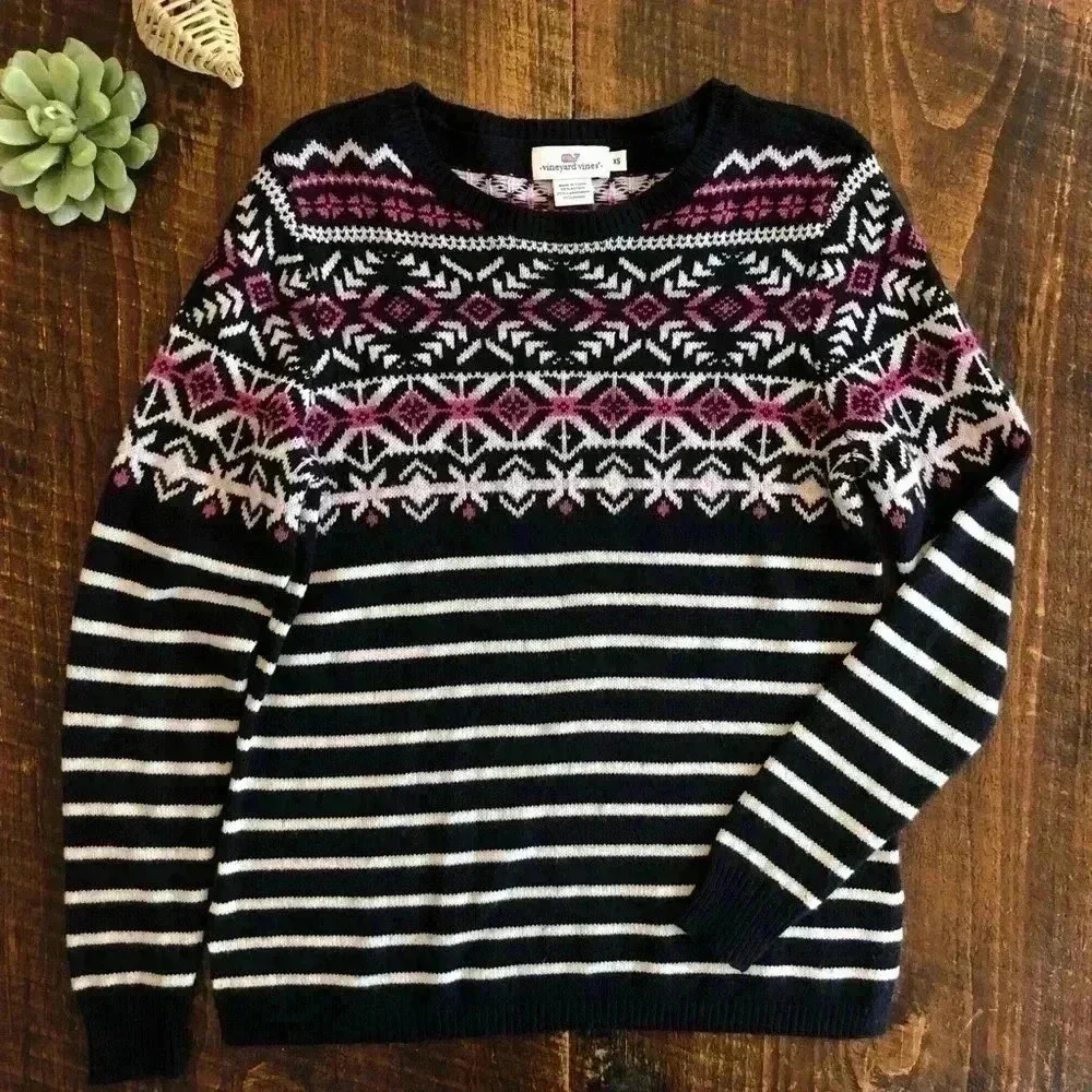 Vineyard Vines | Blue & Cream Striped Fair Isle Sweater